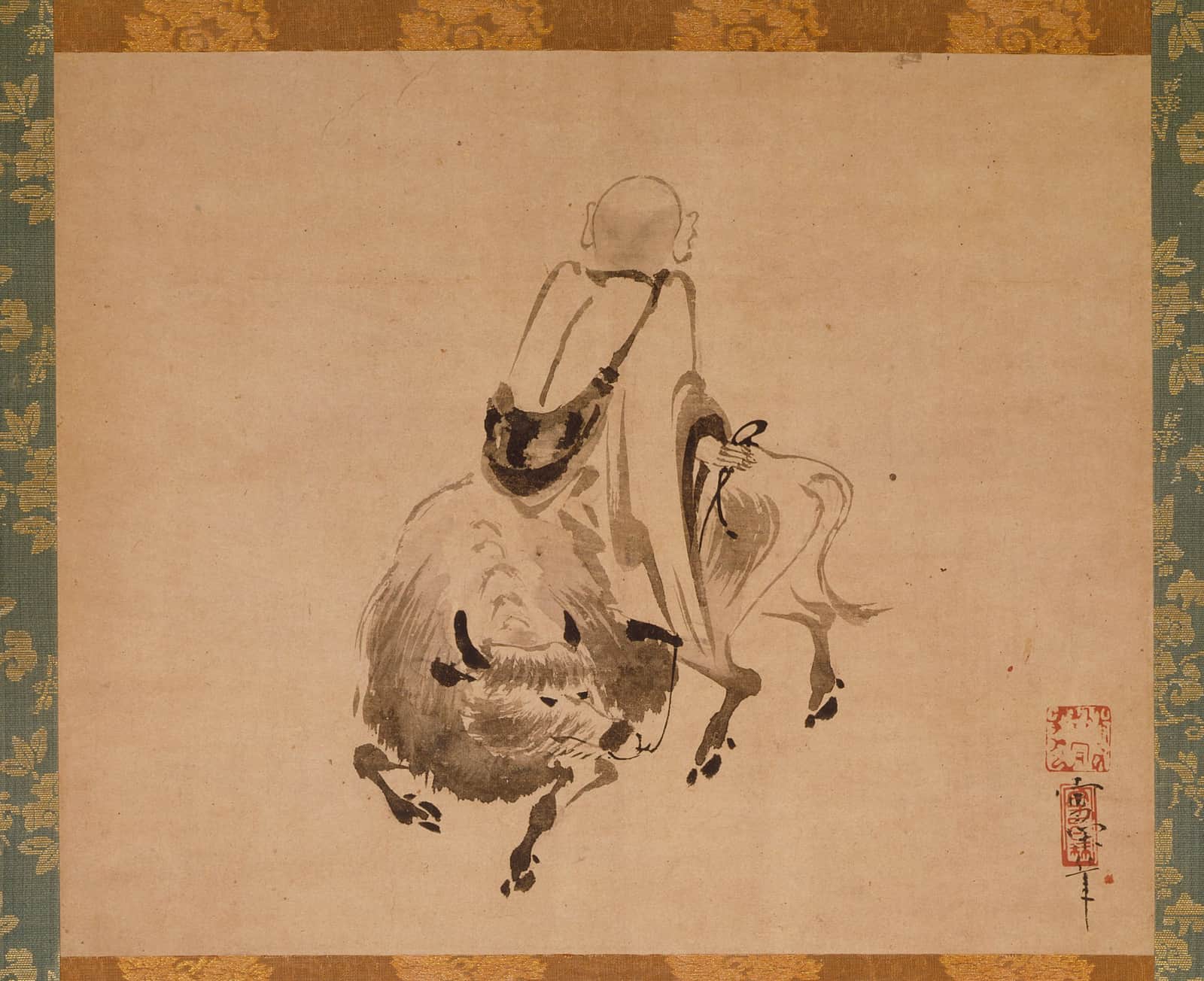 Monk Riding Backward on an Ox