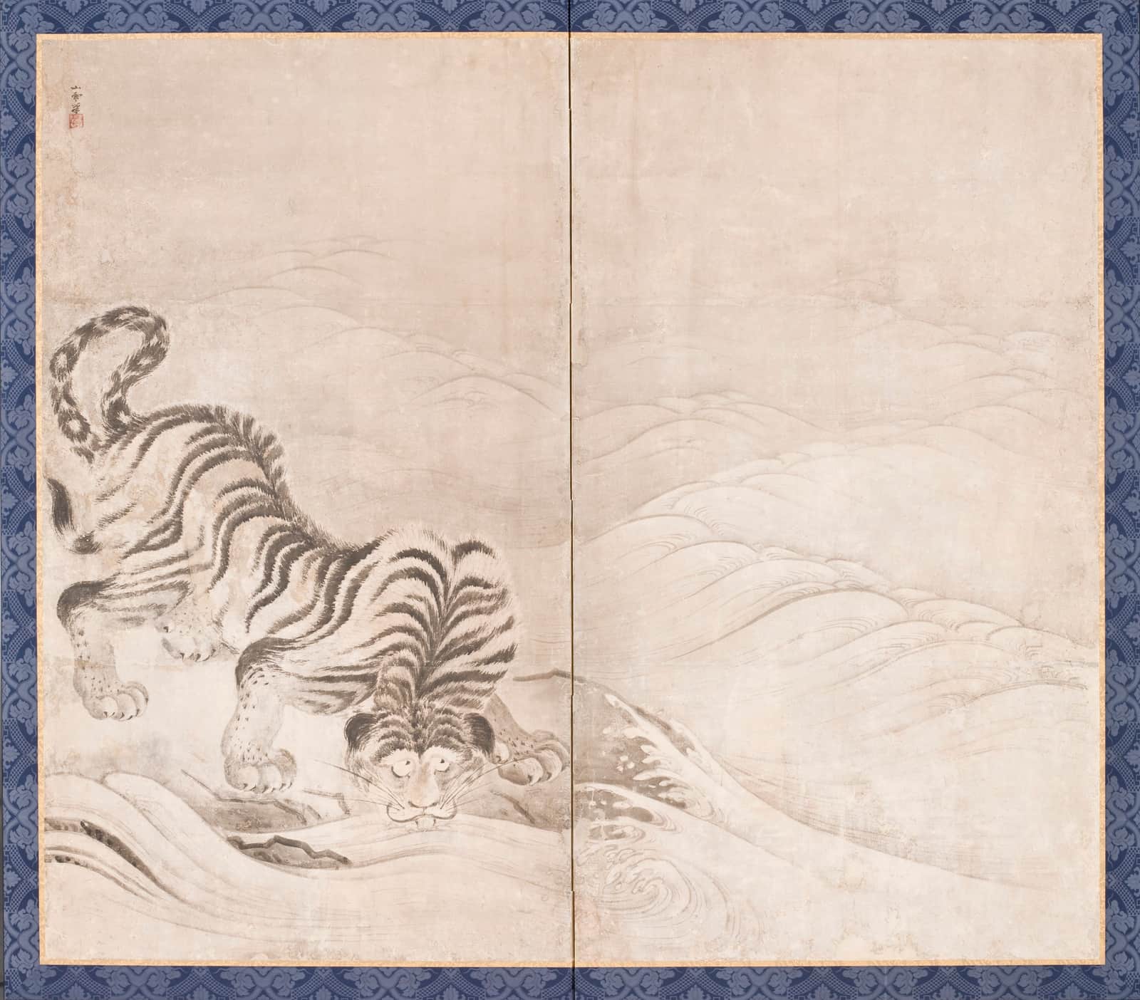 Tiger Drinking from a Raging River