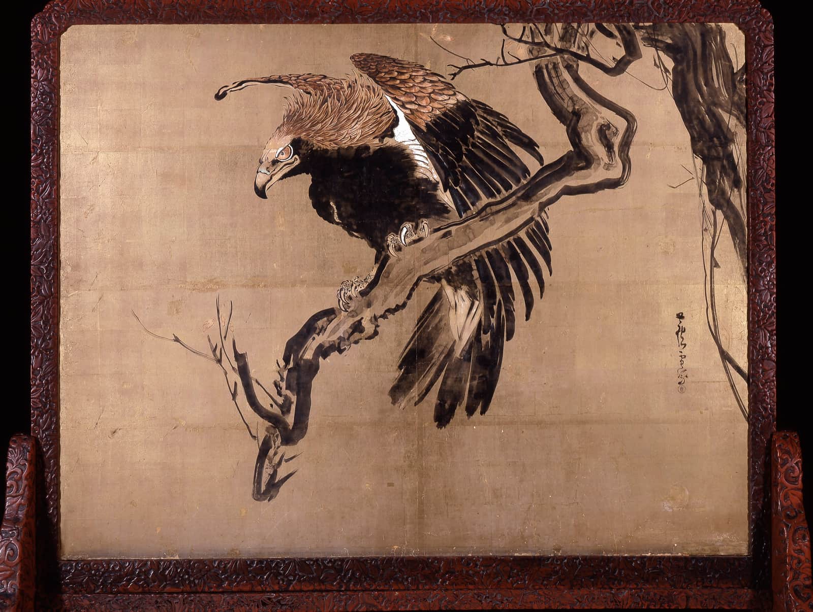 Carp in Waves (Zeshin) and Eagle on a Branch (Rosetsu reverse)