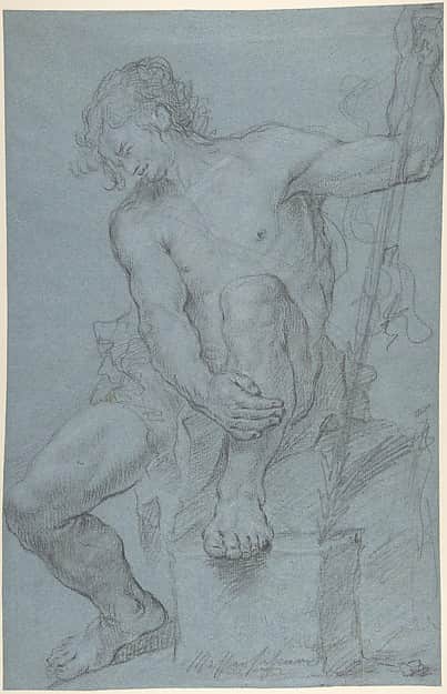 Seated Male Nude Holding a Staff