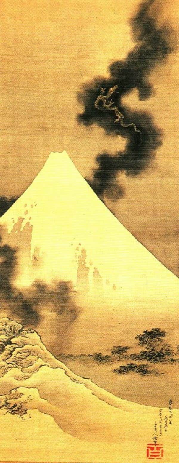 Dragon flying over Mount Fuji