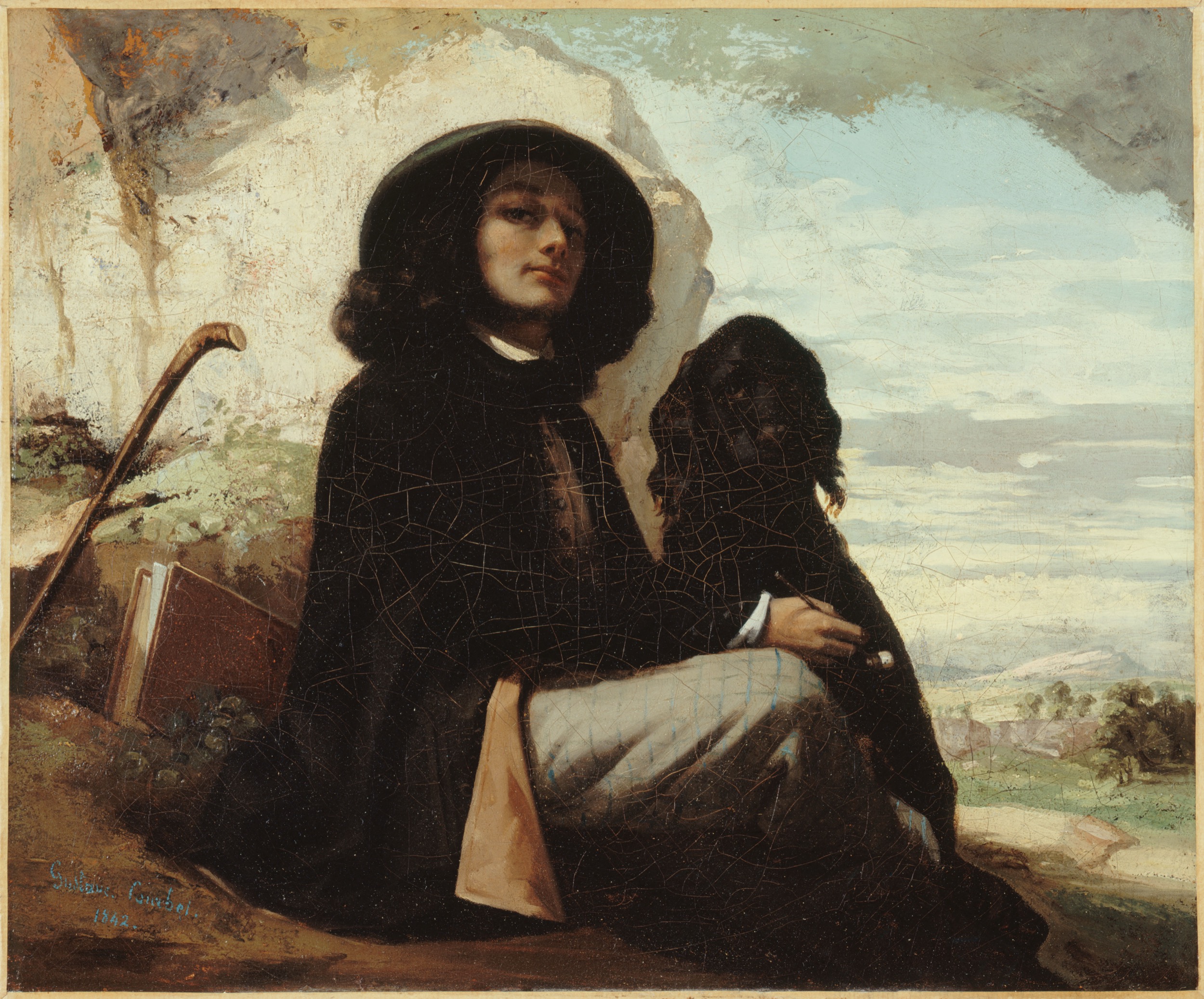 Self-Portrait with a Black Dog