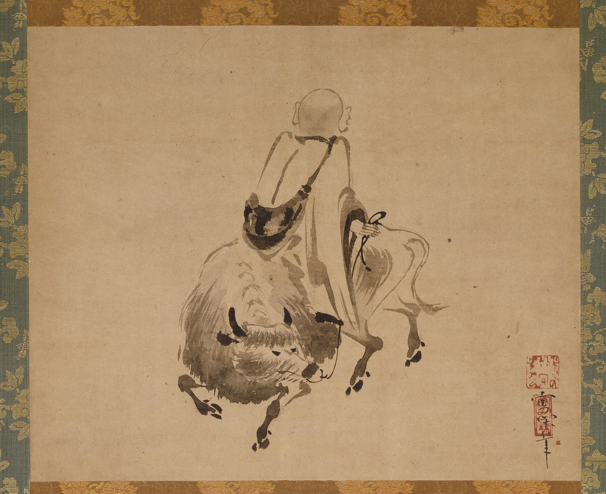 Monk Riding Backward on an Ox