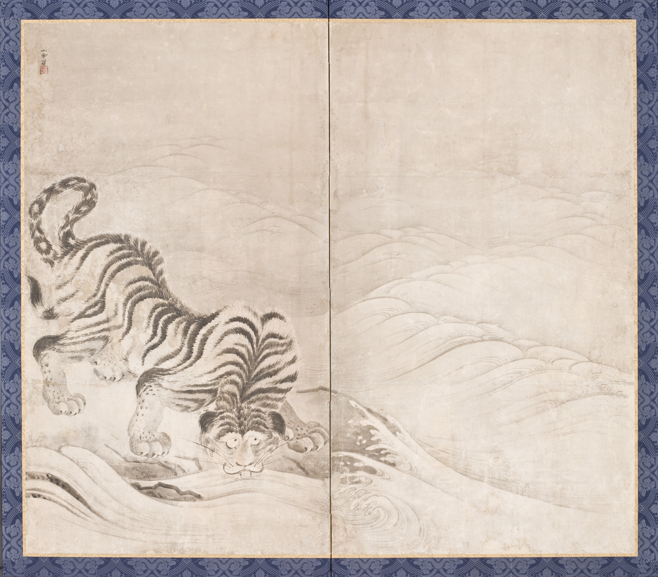 Tiger Drinking from a Raging River