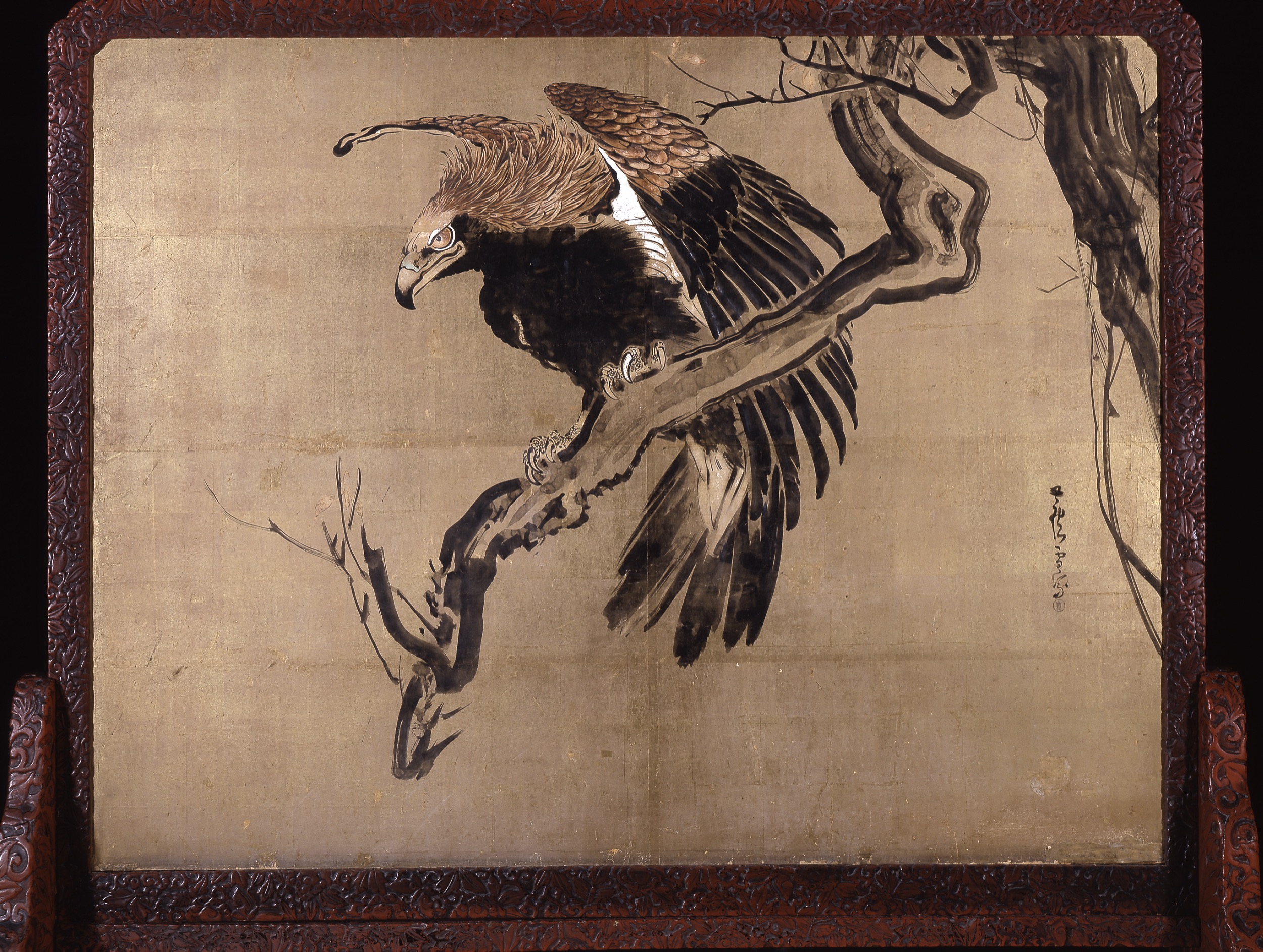 Carp in Waves (Zeshin) and Eagle on a Branch (Rosetsu reverse)