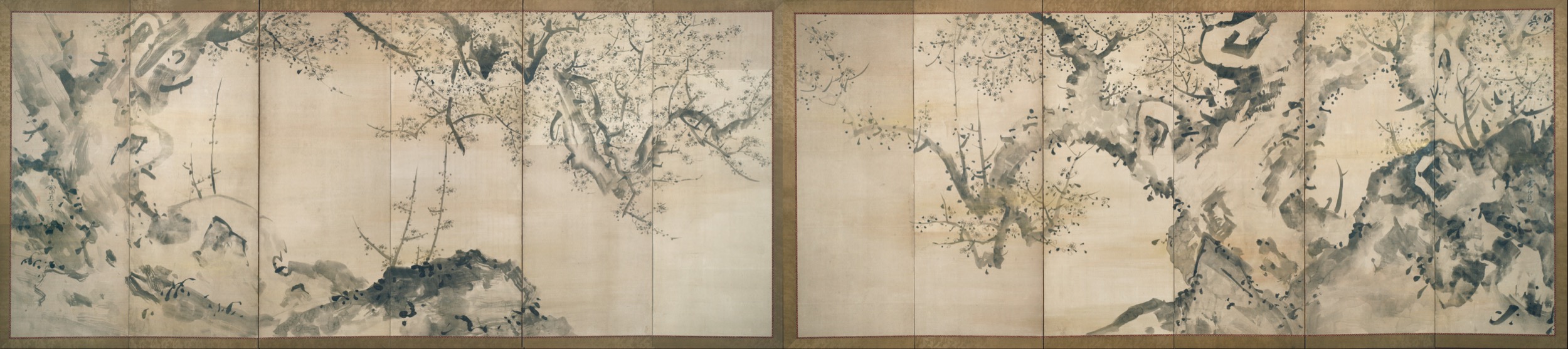 Flowering Plum Trees in Mist