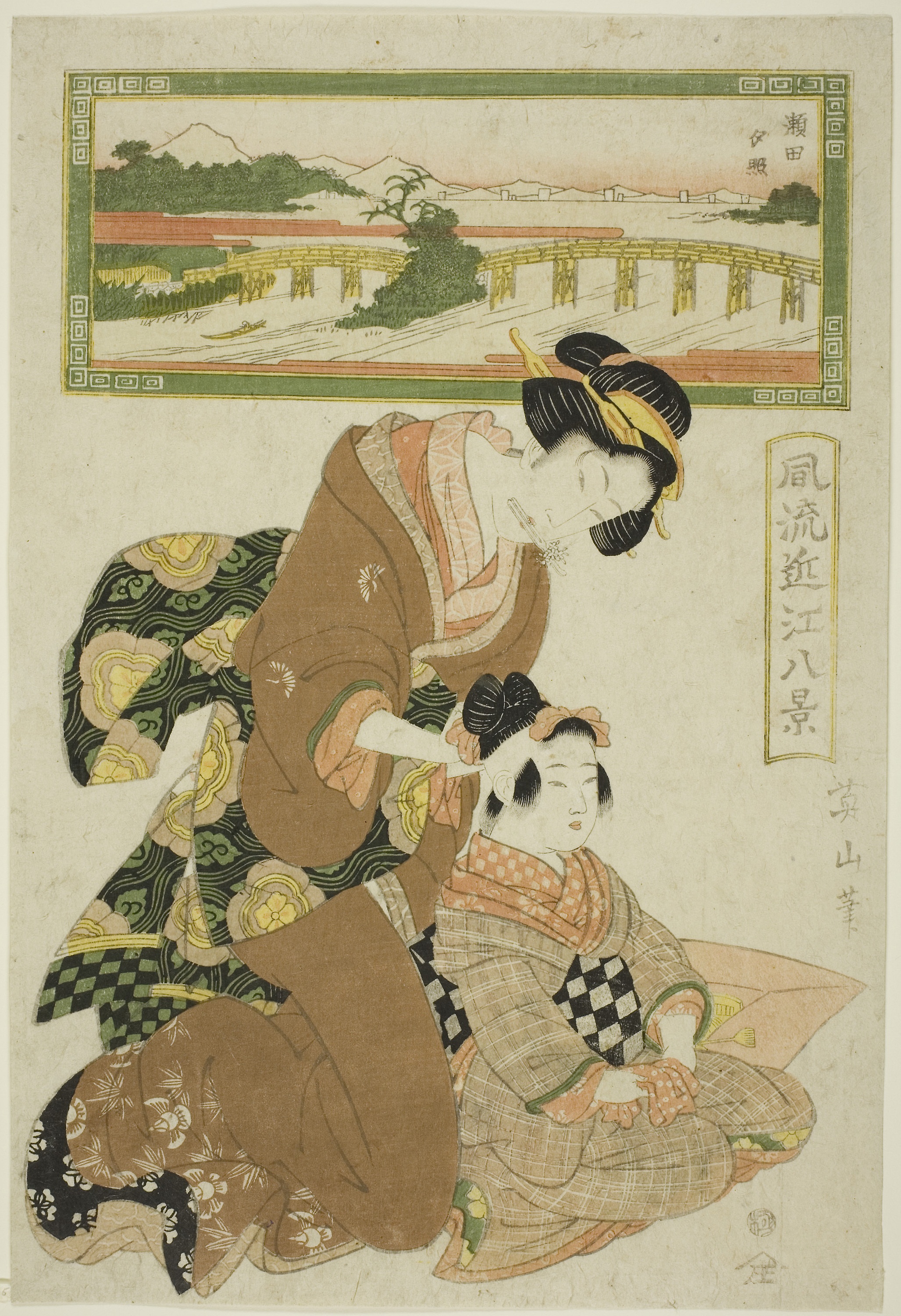 Evening Glow at Seta (Seta sekisho), from the series "Fashionable Eight Views of Omi (Furyu Omi hakkei)"